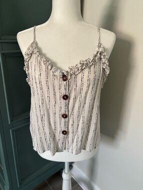 Altar’d State Beige Striped Ruffle Button-Front Cami